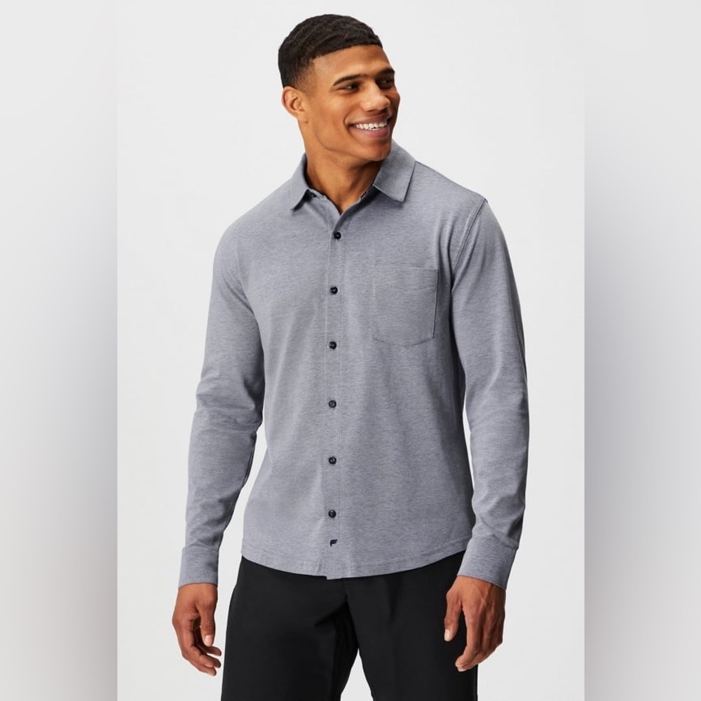 NEW Fabletics mens 4XL XXXXL deep navy heather the dash button up casual shirt